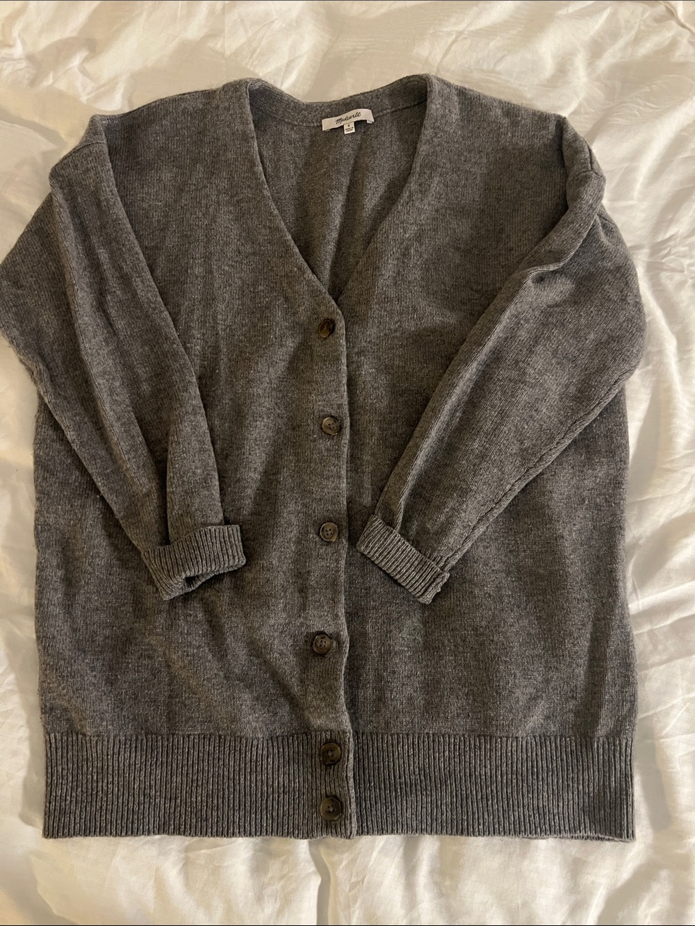 Madewell Gray V-Neck Button-Front Cardigan Sweater